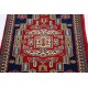 Hand Knotted Red, Navy Blue, Ivory Wool Area Rug | Geometric Tribal Medallion Patterned Accent Rug Hand Knotted Red, Navy Blue, Ivory Wool Area Rug | Geometric Tribal Medallion Patterned Accent Rug