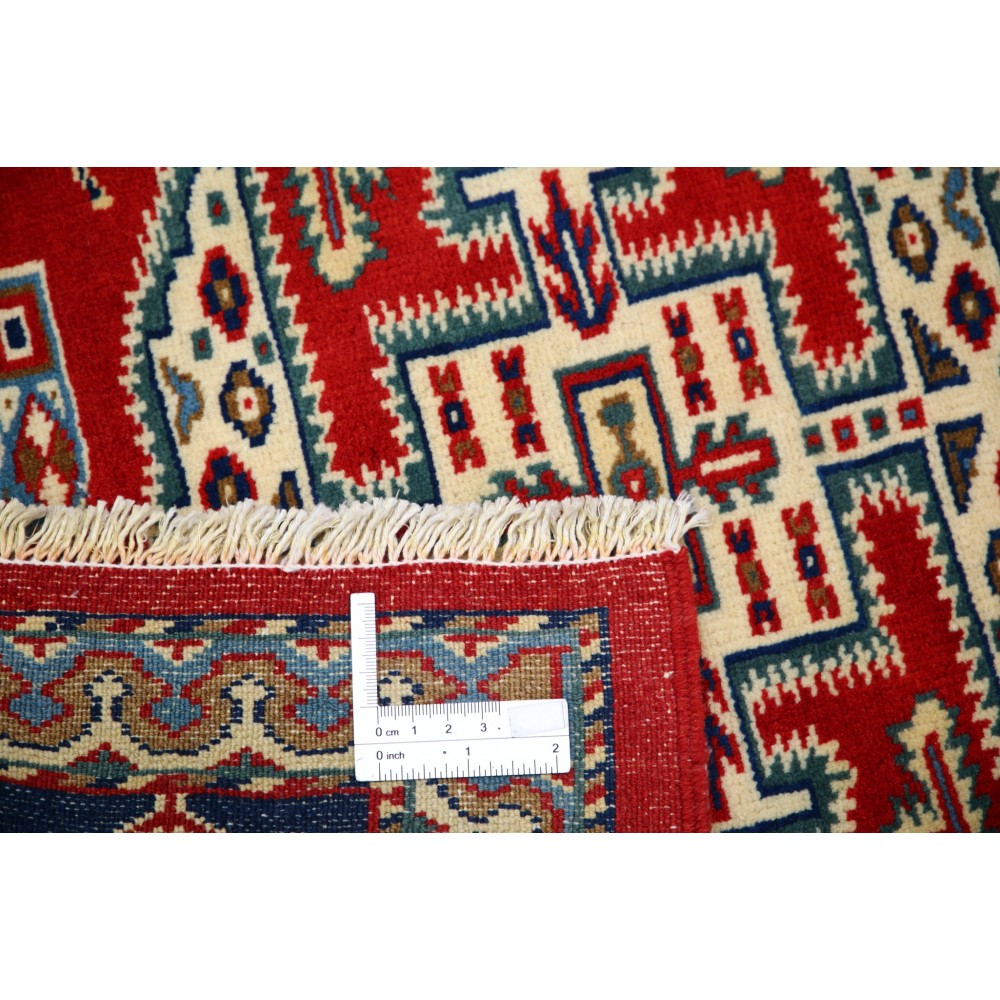 Hand Knotted Red, Navy Blue, Ivory Wool Area Rug | Geometric Tribal Medallion Patterned Accent Rug Hand Knotted Red, Navy Blue, Ivory Wool Area Rug | Geometric Tribal Medallion Patterned Accent Rug