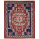 Hand Knotted Red, Navy Blue, Ivory Wool Area Rug | Geometric Tribal Medallion Patterned Accent Rug Hand Knotted Red, Navy Blue, Ivory Wool Area Rug | Geometric Tribal Medallion Patterned Accent Rug