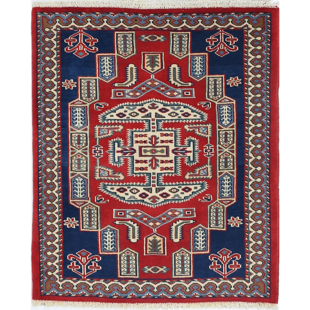 Red Handknotted Accent Rug | Woolen Floor Covering | Handmade Rug for Bedroom and Entryway
