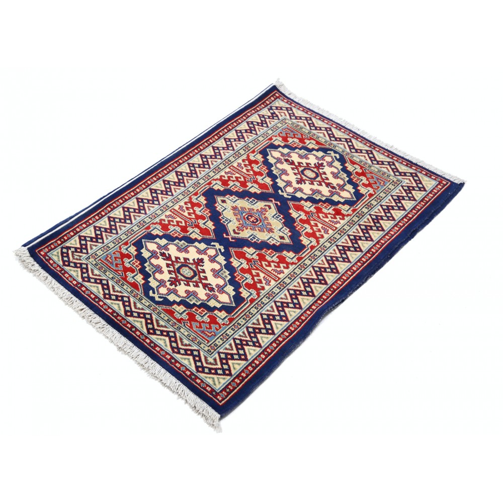 Hand Knotted Navy Blue, Red, Ivory Wool Area Rug | Turkish Geometric Medallion Accent Rug Hand Knotted Navy Blue, Red, Ivory Wool Area Rug | Turkish Geometric Medallion Accent Rug