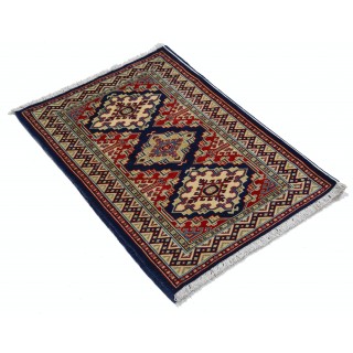 Hand Knotted Navy, Red, Ivory Wool Area Rug | Geometric Medallion Patterned Accent Rug