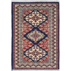Hand Knotted Navy, Red, Ivory Wool Area Rug | Geometric Medallion Patterned Accent Rug