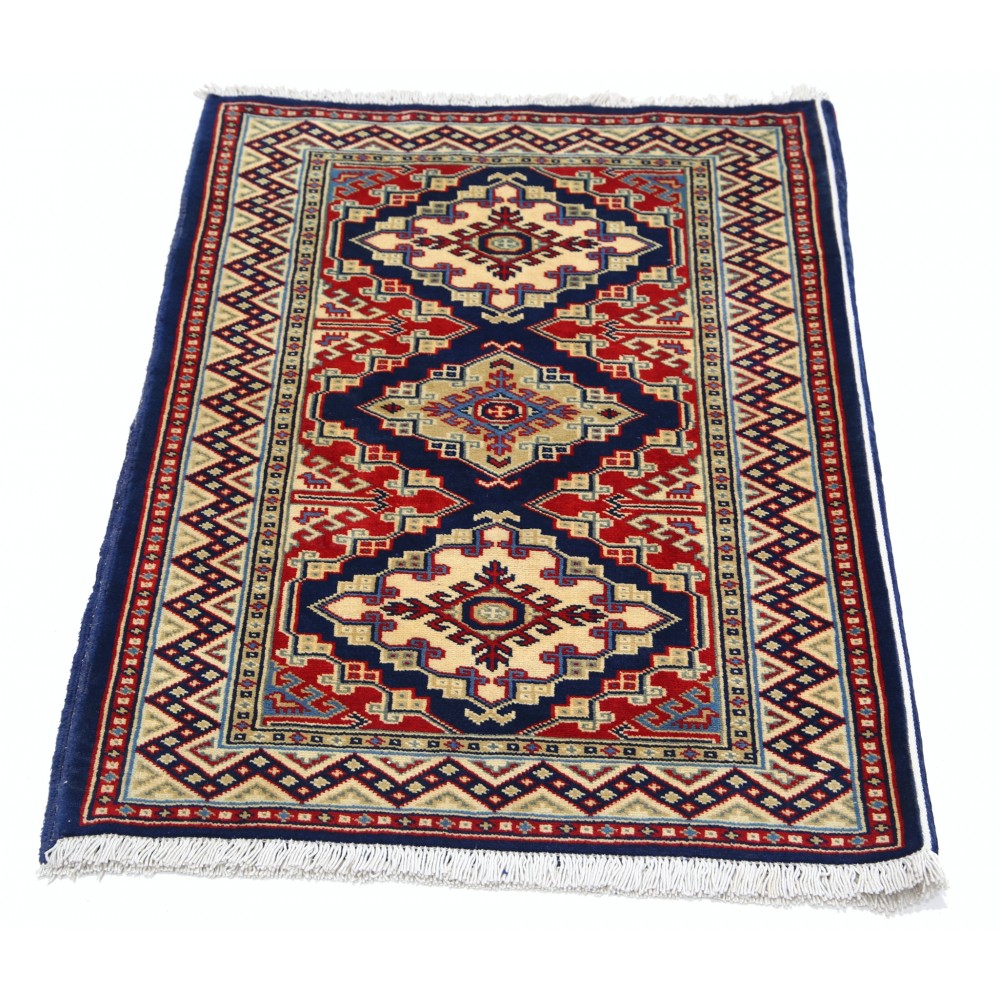 Hand Knotted Navy, Red, Ivory Wool Area Rug | Geometric Medallion Patterned Accent Rug Hand Knotted Navy, Red, Ivory Wool Area Rug | Geometric Medallion Patterned Accent Rug