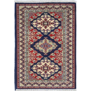 Hand Knotted Navy, Red, Ivory Wool Area Rug | Geometric Medallion Patterned Accent Rug