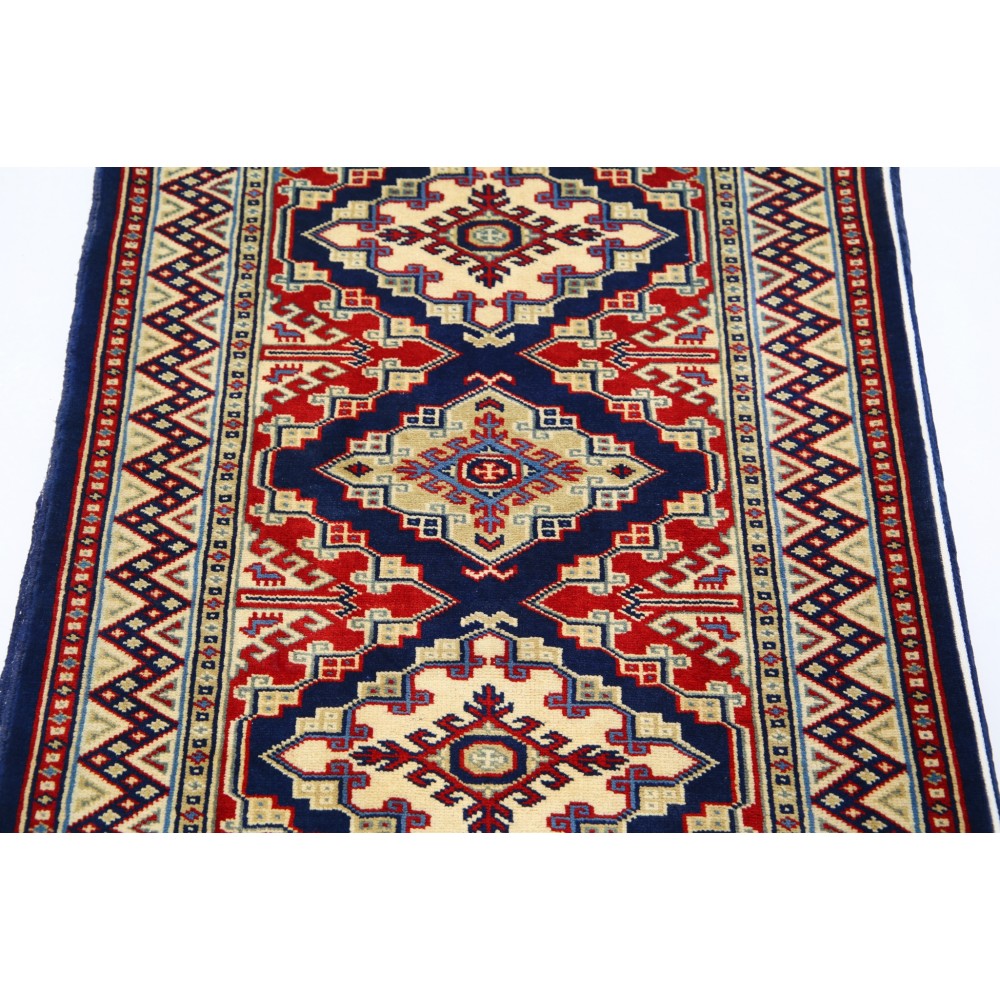 Hand Knotted Navy, Red, Ivory Wool Area Rug | Geometric Medallion Patterned Accent Rug Hand Knotted Navy, Red, Ivory Wool Area Rug | Geometric Medallion Patterned Accent Rug