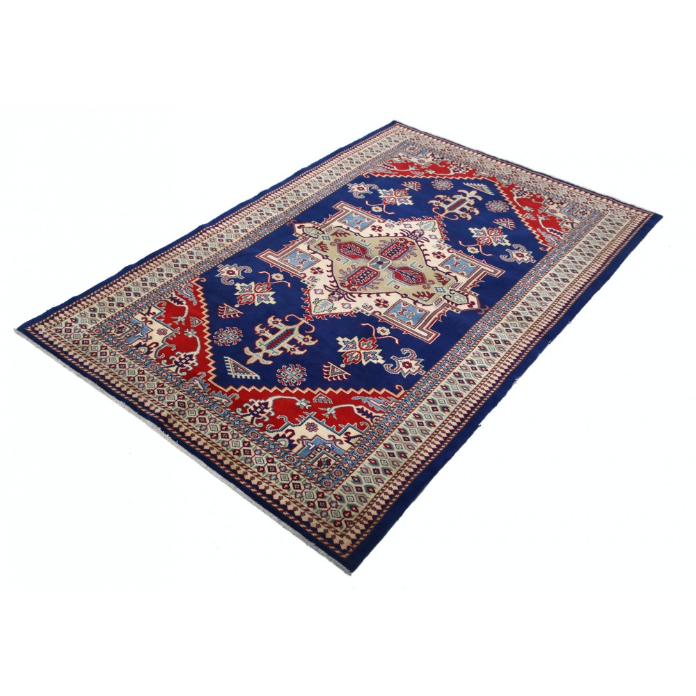 Hand Knotted Navy Blue, Red, Ivory, Light Blue Wool Area Rug | Turkish Geometric Medallion Accent Rug Hand Knotted Navy Blue, Red, Ivory, Light Blue Wool Area Rug | Turkish Geometric Medallion Accent Rug