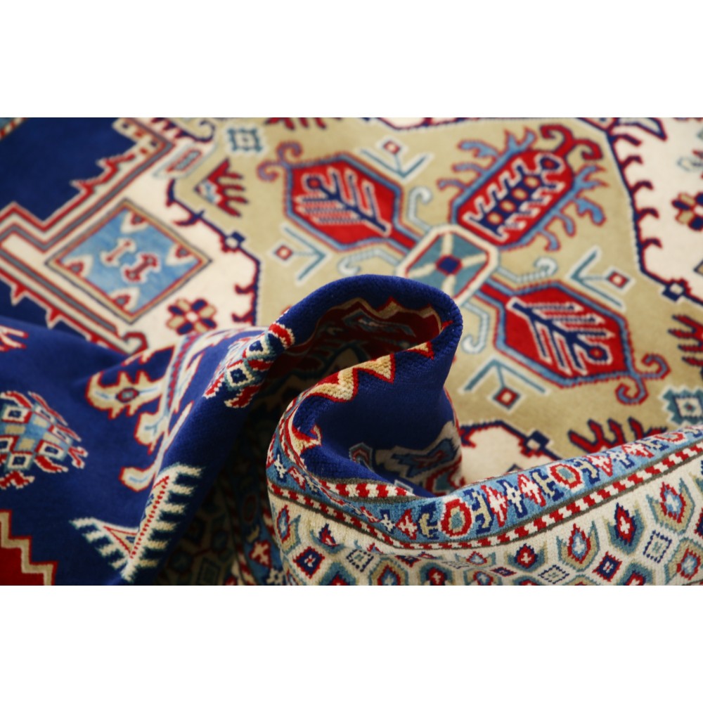 Hand Knotted Navy Blue, Red, Ivory, Light Blue Wool Area Rug | Turkish Geometric Medallion Accent Rug Hand Knotted Navy Blue, Red, Ivory, Light Blue Wool Area Rug | Turkish Geometric Medallion Accent Rug