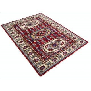 Hand Knotted Red, Navy Blue, Ivory, Light Blue Wool Area Rug | Turkish Tribal Style Accent Rug Hand Knotted Red, Navy Blue, Ivory, Light Blue Wool Area Rug | Turkish Tribal Style Accent Rug