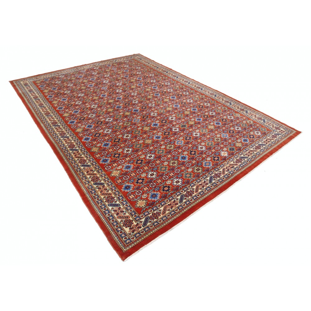 Hand-Knotted Geometric Tribal Area Rug | Rust Red, Navy Blue, Beige Wool Carpet for Living Room, Bedroom & Dining Room Hand-Knotted Geometric Tribal Area Rug | Rust Red, Navy Blue, Beige Wool Carpet for Living Room, Bedroom & Dining Room