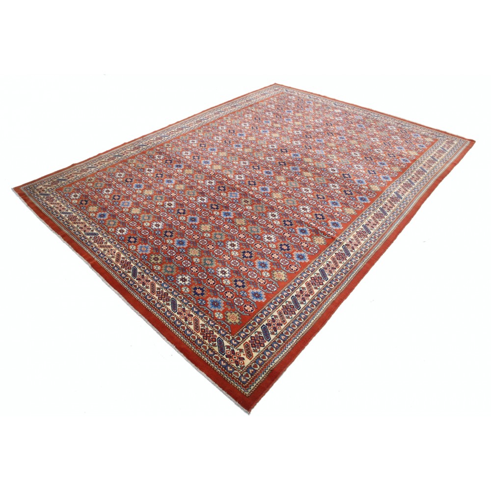 Hand-Knotted Geometric Tribal Area Rug | Rust Red, Navy Blue, Beige Wool Carpet for Living Room, Bedroom & Dining Room Hand-Knotted Geometric Tribal Area Rug | Rust Red, Navy Blue, Beige Wool Carpet for Living Room, Bedroom & Dining Room