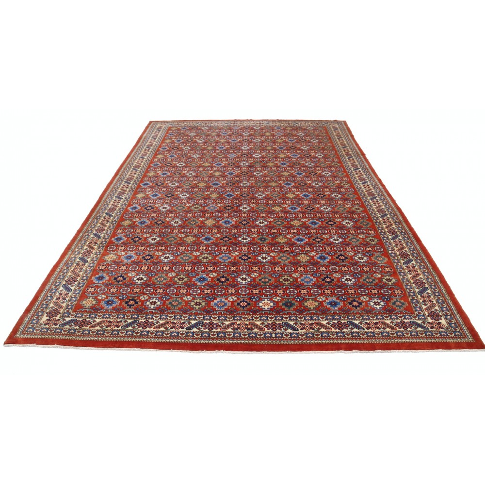 Hand-Knotted Geometric Tribal Area Rug | Rust Red, Navy Blue, Beige Wool Carpet for Living Room, Bedroom & Dining Room Hand-Knotted Geometric Tribal Area Rug | Rust Red, Navy Blue, Beige Wool Carpet for Living Room, Bedroom & Dining Room