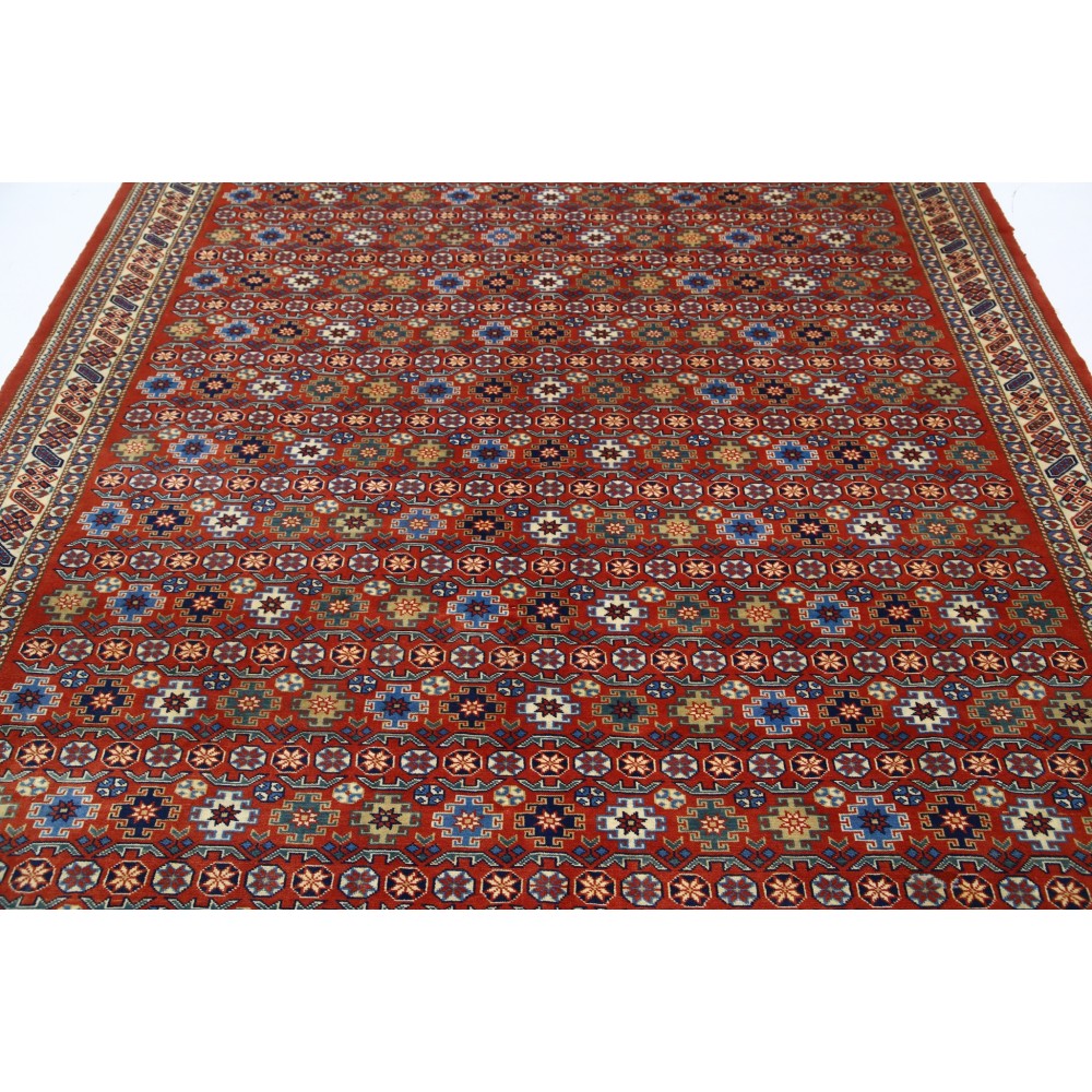 Hand-Knotted Geometric Tribal Area Rug | Rust Red, Navy Blue, Beige Wool Carpet for Living Room, Bedroom & Dining Room Hand-Knotted Geometric Tribal Area Rug | Rust Red, Navy Blue, Beige Wool Carpet for Living Room, Bedroom & Dining Room