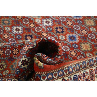 Hand-Knotted Geometric Tribal Area Rug | Rust Red, Navy Blue, Beige Wool Carpet for Living Room, Bedroom & Dining Room