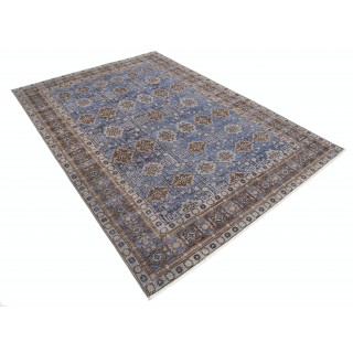 Hand Knotted Light Blue, Taupe and Ivory Wool Area Rug | Turkish Geometric Floral Design Carpet