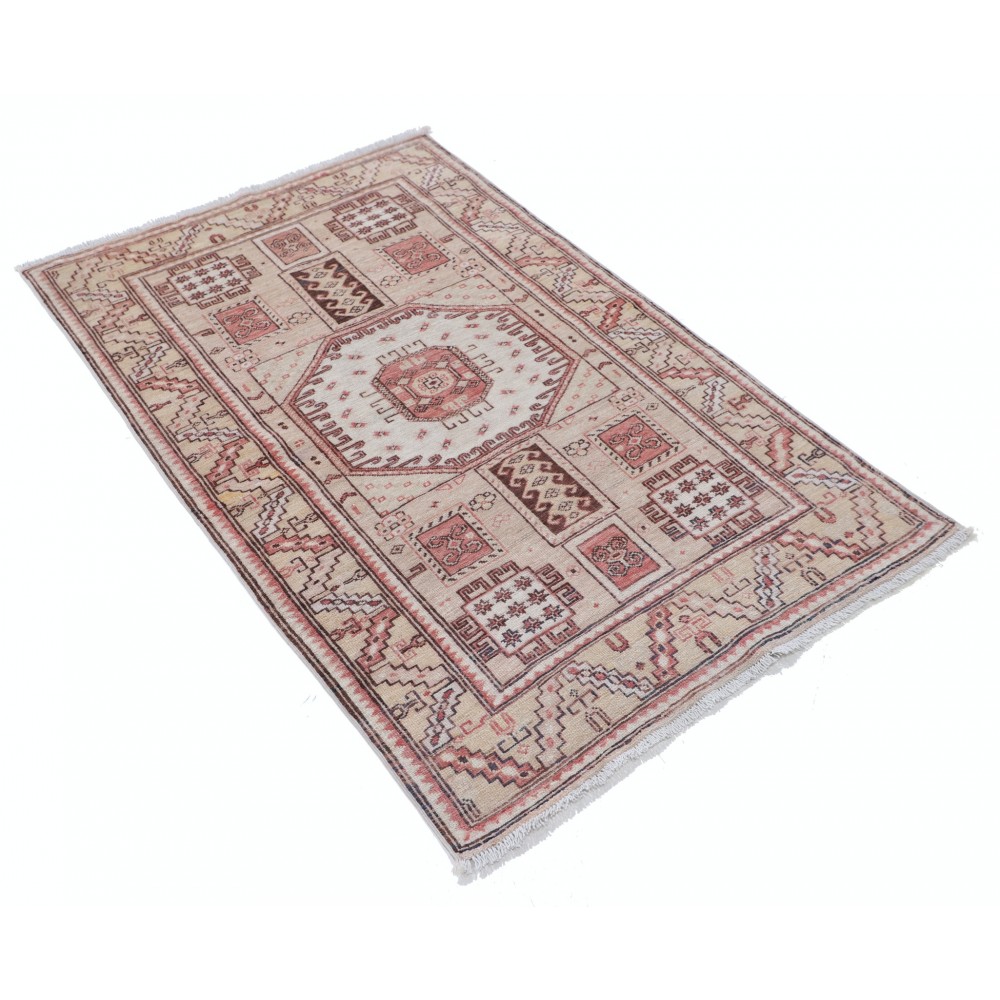 Hand Knotted Ivory, Red Wool Area Rug | Turkish Medallion Motif Accent Rug Hand Knotted Ivory, Red Wool Area Rug | Turkish Medallion Motif Accent Rug