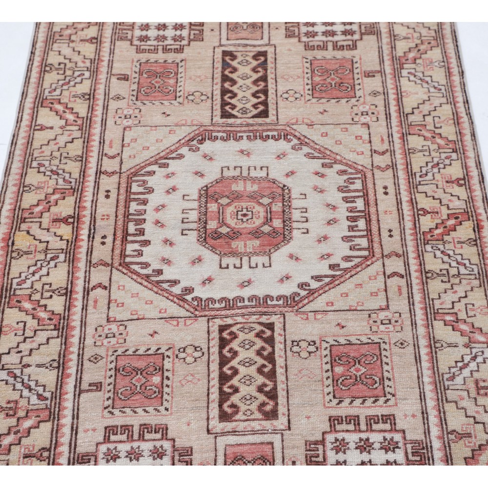 Hand Knotted Ivory, Red Wool Area Rug | Turkish Medallion Motif Accent Rug Hand Knotted Ivory, Red Wool Area Rug | Turkish Medallion Motif Accent Rug