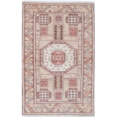 Hand Knotted Ivory, Red Wool Area Rug | Turkish Medallion Motif Accent Rug