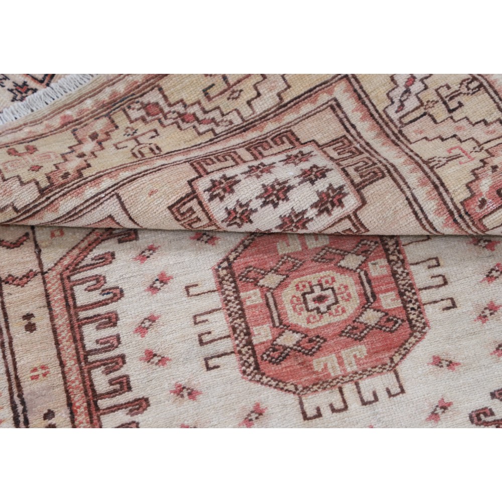 Hand Knotted Ivory, Red Wool Area Rug | Turkish Medallion Motif Accent Rug Hand Knotted Ivory, Red Wool Area Rug | Turkish Medallion Motif Accent Rug