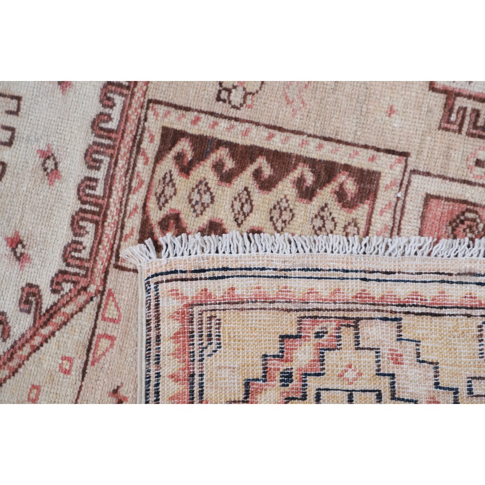 Hand Knotted Ivory, Red Wool Area Rug | Turkish Medallion Motif Accent Rug Hand Knotted Ivory, Red Wool Area Rug | Turkish Medallion Motif Accent Rug