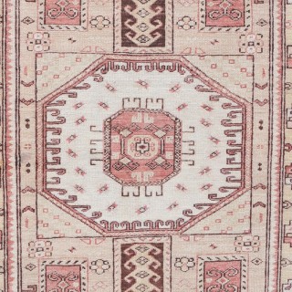 Hand Knotted Ivory, Red Wool Area Rug | Turkish Medallion Motif Accent Rug