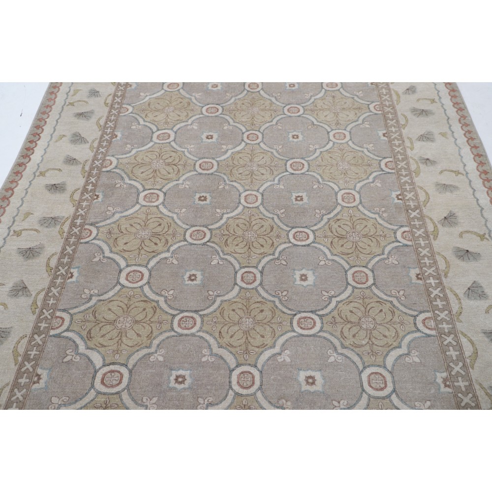 Hand Knotted Ivory, Blush, Light Blue Wool Area Rug | Turkish Geometric Design Accent Rug Hand Knotted Ivory, Blush, Light Blue Wool Area Rug | Turkish Geometric Design Accent Rug