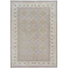 Hand Knotted Ivory, Blush, Light Blue Wool Area Rug | Turkish Geometric Design Accent Rug