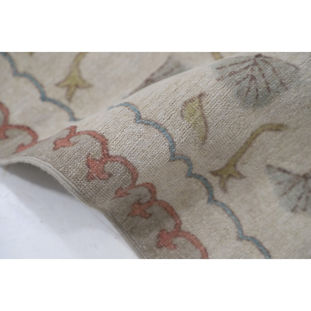 Hand Knotted Ivory, Blush, Light Blue Wool Area Rug | Turkish Geometric Design Accent Rug Hand Knotted Ivory, Blush, Light Blue Wool Area Rug | Turkish Geometric Design Accent Rug