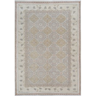 Hand Knotted Ivory, Blush, Light Blue Wool Area Rug | Turkish Geometric Design Accent Rug