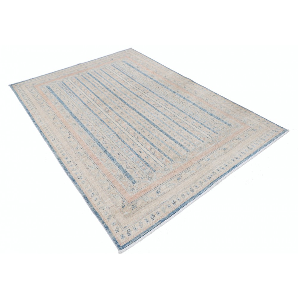 Hand Knotted Light Blue, Beige Wool Area Rug | Decorative Striped Geometric Rug Hand Knotted Light Blue, Beige Wool Area Rug | Decorative Striped Geometric Rug