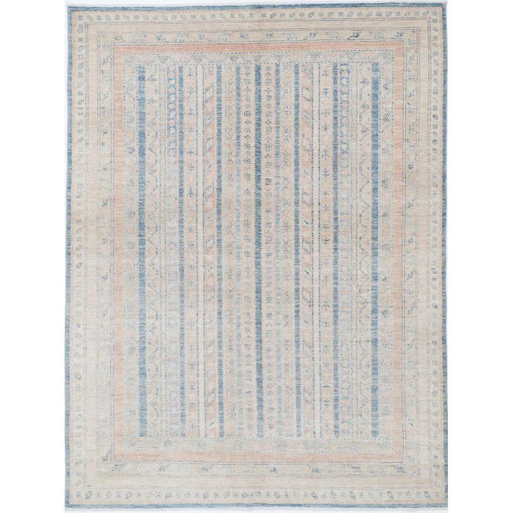 Hand Knotted Light Blue, Beige Wool Area Rug | Decorative Striped Geometric Rug Hand Knotted Light Blue, Beige Wool Area Rug | Decorative Striped Geometric Rug