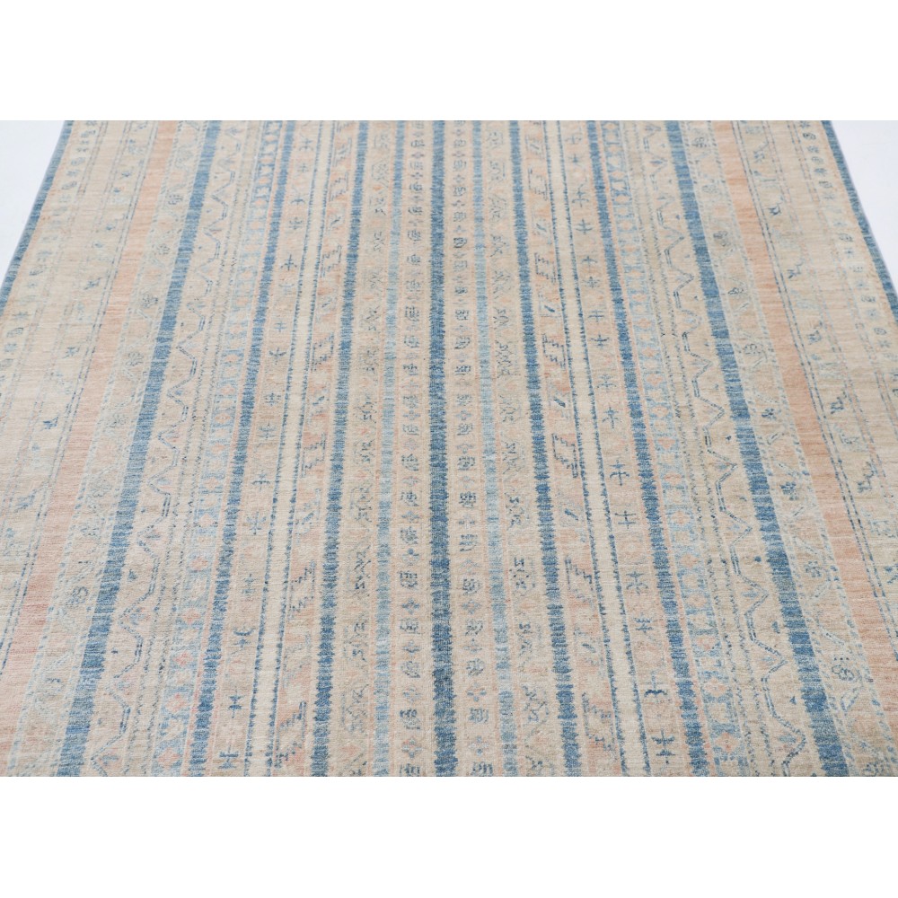 Hand Knotted Light Blue, Beige Wool Area Rug | Decorative Striped Geometric Rug Hand Knotted Light Blue, Beige Wool Area Rug | Decorative Striped Geometric Rug