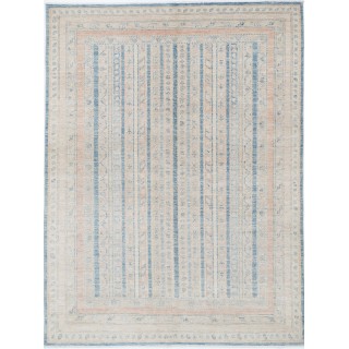 Hand Knotted Light Blue, Beige Wool Area Rug | Decorative Striped Geometric Rug
