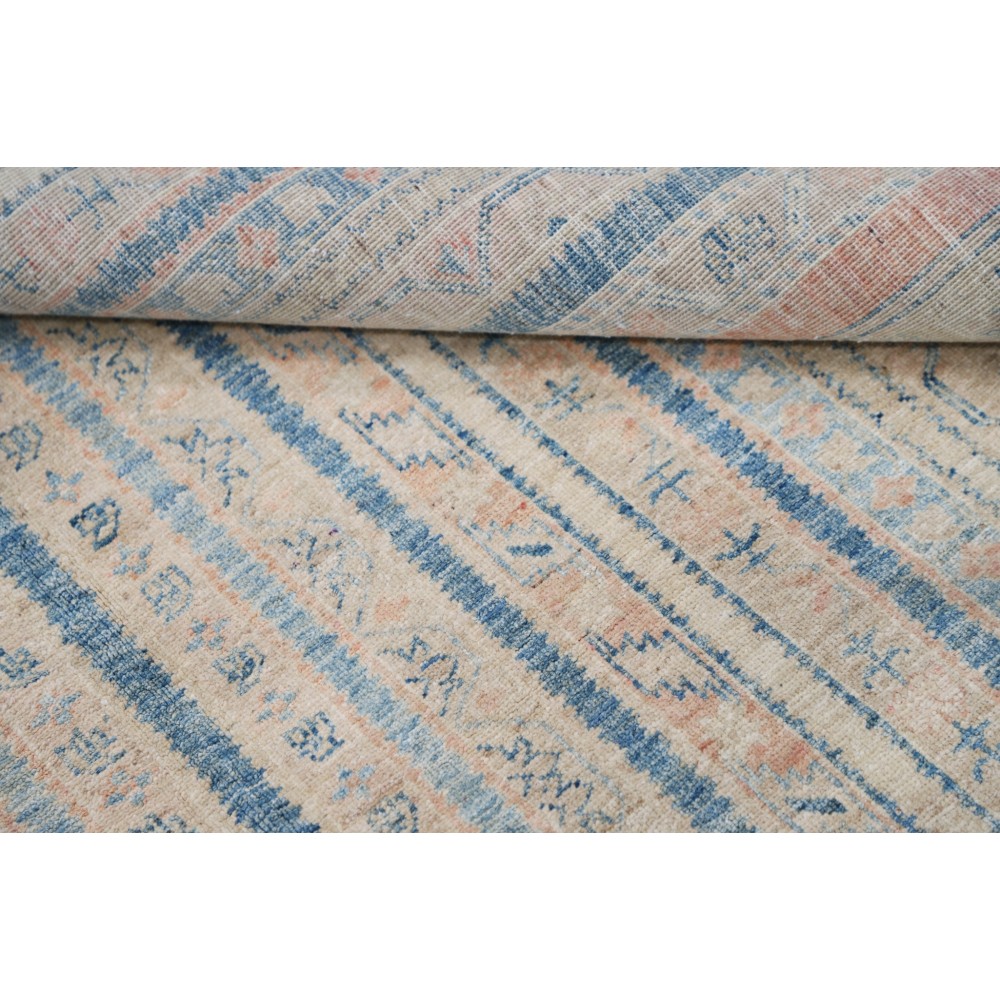 Hand Knotted Light Blue, Beige Wool Area Rug | Decorative Striped Geometric Rug Hand Knotted Light Blue, Beige Wool Area Rug | Decorative Striped Geometric Rug