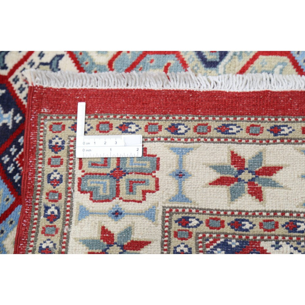 Hand Knotted Red, Ivory, Navy Blue Wool Area Rug | Turkish Hexagon Lattice Design Rug Hand Knotted Red, Ivory, Navy Blue Wool Area Rug | Turkish Hexagon Lattice Design Rug