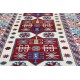 Hand Knotted Ivory, Red, Light Blue, Navy Blue Wool Area Rug | Turkish Tribal Motif Accent Rug Hand Knotted Ivory, Red, Light Blue, Navy Blue Wool Area Rug | Turkish Tribal Motif Accent Rug