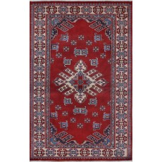 Hand Knotted Red, Navy Blue, Ivory, Light Blue Wool Area Rug | Turkish Tribal Style Accent Rug