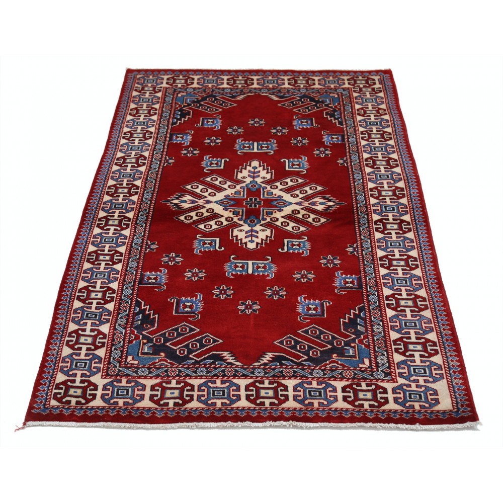 Hand Knotted Red, Navy Blue, Ivory, Light Blue Wool Area Rug | Turkish Tribal Style Accent Rug Hand Knotted Red, Navy Blue, Ivory, Light Blue Wool Area Rug | Turkish Tribal Style Accent Rug