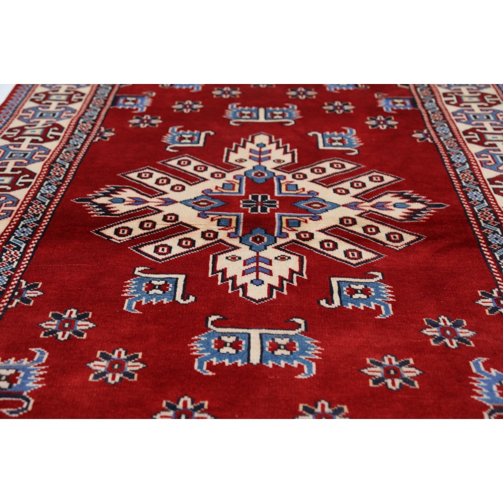 Hand Knotted Red, Navy Blue, Ivory, Light Blue Wool Area Rug | Turkish Tribal Style Accent Rug Hand Knotted Red, Navy Blue, Ivory, Light Blue Wool Area Rug | Turkish Tribal Style Accent Rug