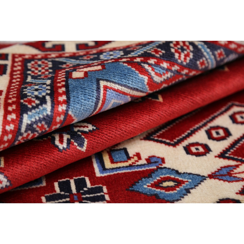 Hand Knotted Red, Navy Blue, Ivory, Light Blue Wool Area Rug | Turkish Tribal Style Accent Rug Hand Knotted Red, Navy Blue, Ivory, Light Blue Wool Area Rug | Turkish Tribal Style Accent Rug
