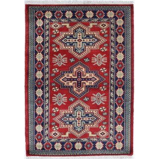 Hand Knotted Turkish Wool Accent Rug | Tribal Red Small Rug for Home Decor