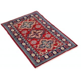 Hand Knotted Geometric Wool Accent Rug | Red Turkish Rug for Bedroom, Kitchen and Entryway Decor