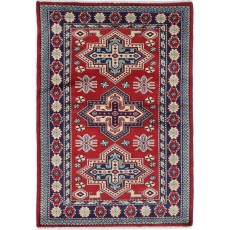 Hand Knotted Geometric Wool Accent Rug | Red Turkish Rug for Bedroom, Kitchen and Entryway Decor