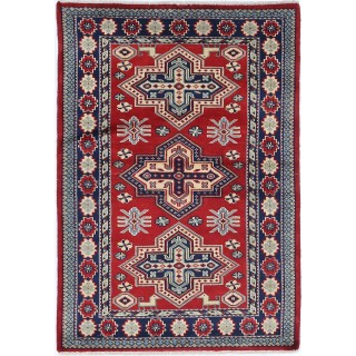 Hand Knotted Geometric Wool Accent Rug | Red Turkish Rug for Bedroom, Kitchen and Entryway Decor