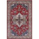 Hand Knotted Red, Navy Blue, Ivory Wool Area Rug | Turkish Geometric Medallion Design Accent Rug Hand Knotted Red, Navy Blue, Ivory Wool Area Rug | Turkish Geometric Medallion Design Accent Rug
