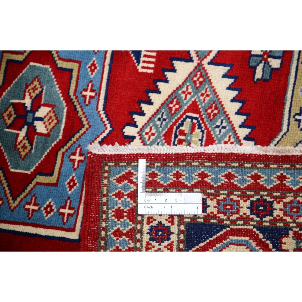 Hand Knotted Red, Navy Blue, Light Blue, Ivory Wool Area Rug | Turkish Tribal Motif Accent Rug Hand Knotted Red, Navy Blue, Light Blue, Ivory Wool Area Rug | Turkish Tribal Motif Accent Rug