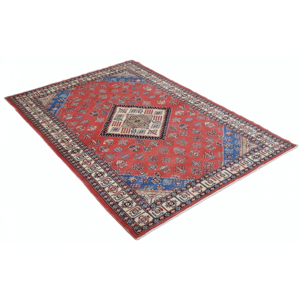 Hand Knotted Tribal Rug | Red Accent Rug with Medallion Design | Woolen Floor Covering Hand Knotted Tribal Rug | Red Accent Rug with Medallion Design | Woolen Floor Covering