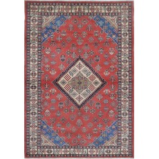 Hand Knotted Tribal Rug | Red Accent Rug with Medallion Design | Woolen Floor Covering