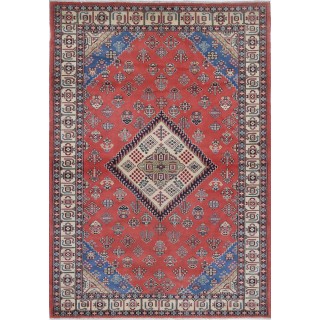 Hand Knotted Tribal Rug | Red Accent Rug with Medallion Design | Woolen Floor Covering