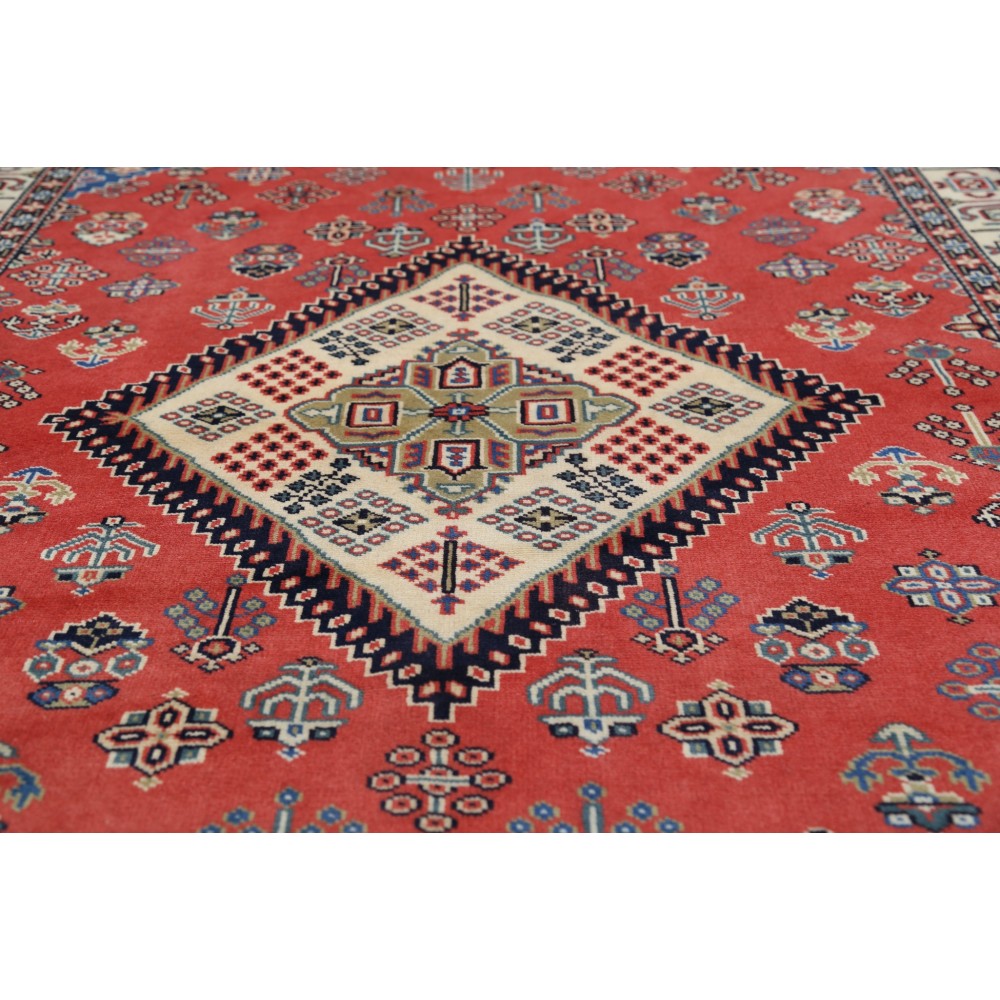 Hand Knotted Tribal Rug | Red Accent Rug with Medallion Design | Woolen Floor Covering Hand Knotted Tribal Rug | Red Accent Rug with Medallion Design | Woolen Floor Covering